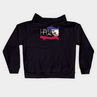 Retro Haitian Flag Haiti Map Art Kids Hoodie